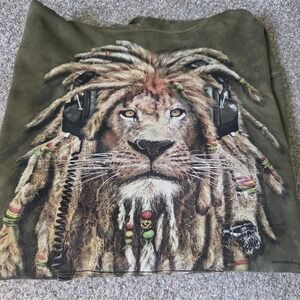 Rainforest Cafe The Mountain Manimal Lion Dreadlocks Hoodie‎ Olive Green Large